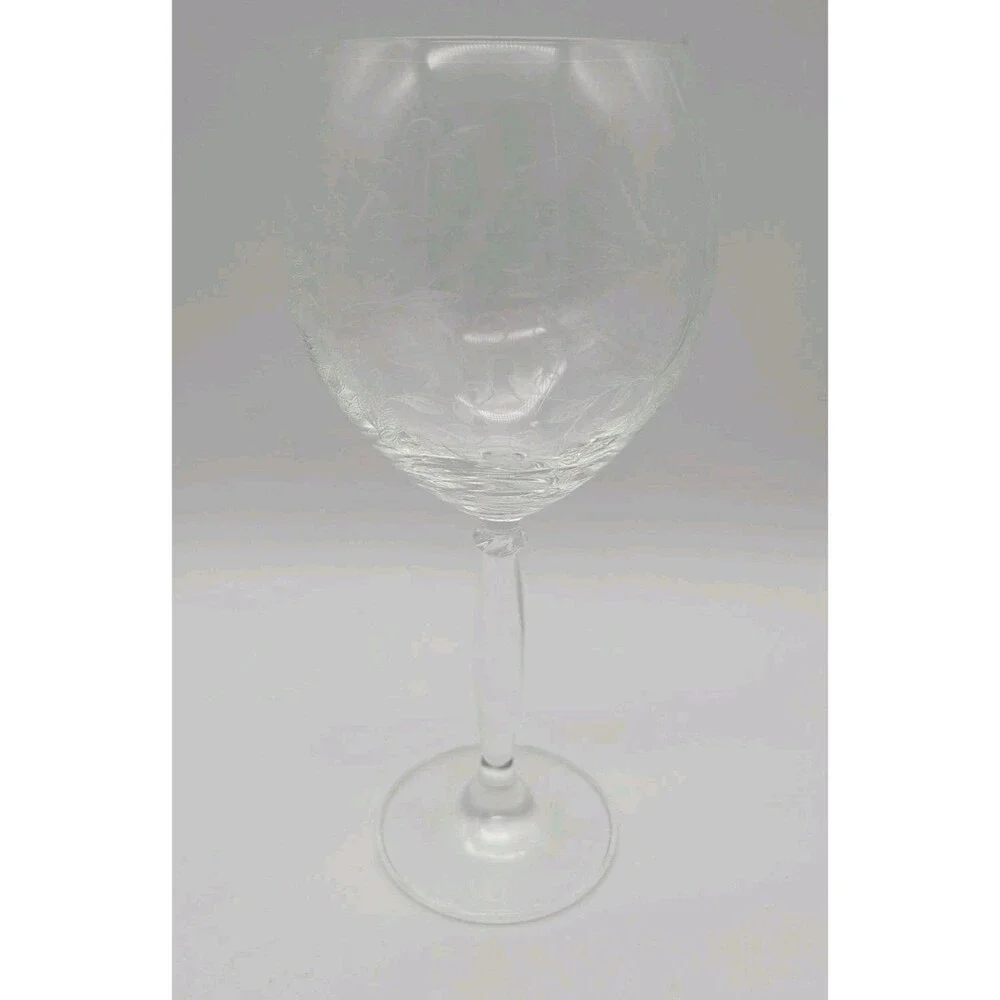 Pier 1 Eliza Red Wine Glass Etched Leaves Vines